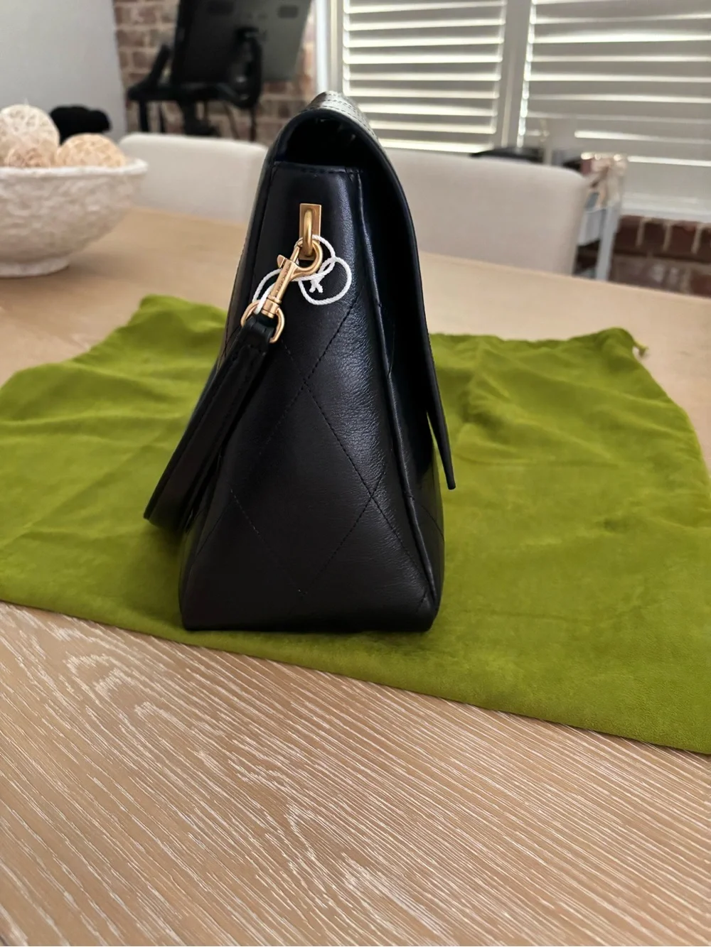 Tory Burch Black Quilted Leather Shoulder Bag with Gold Logo Hardware